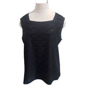 CT1845 Ethyl Black Lace Like Sleeveless Crew Neck Top M